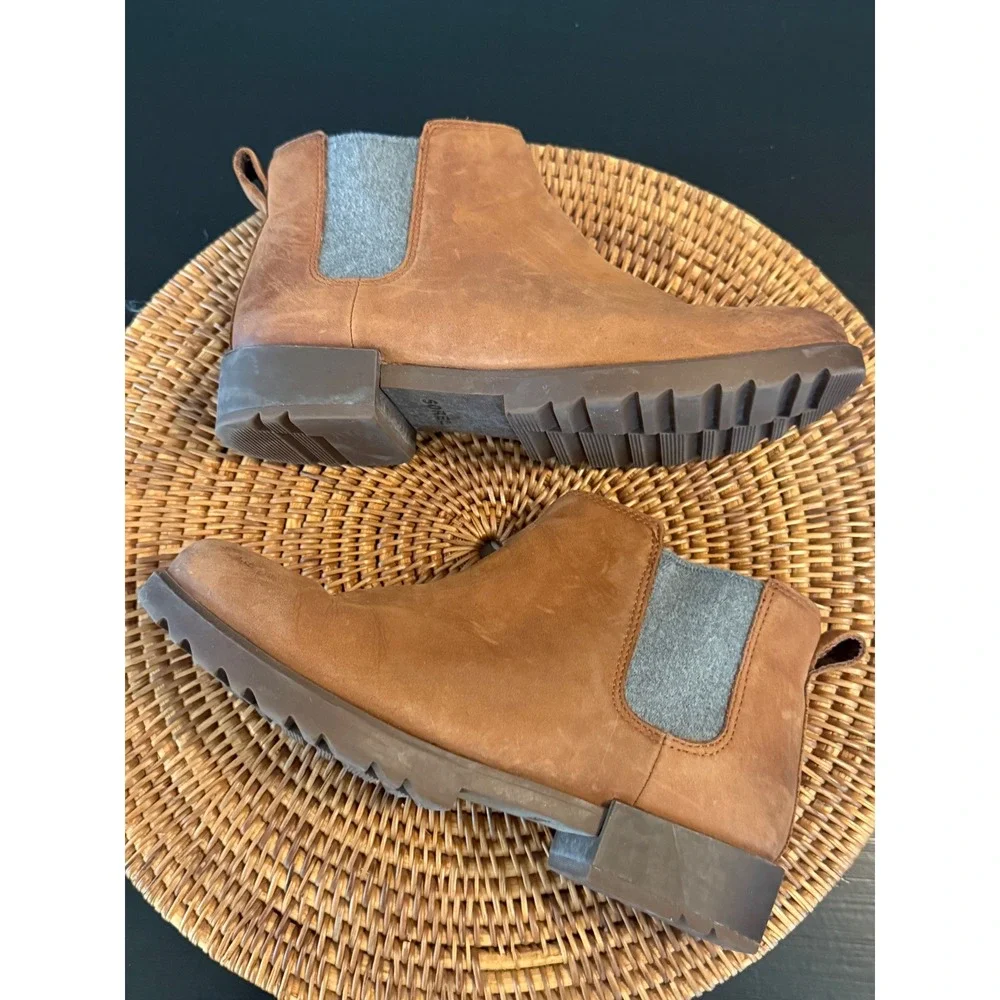 Sorel Emelie Chelsea Boots Women's Brown Waterproof Leather Ankle‎ Lug Sole